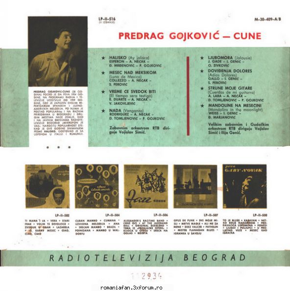 discuri vinil muzica raritati predrag gojkovic cune halisko, pgp rtb lp-ii-516 (1960)