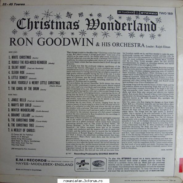 discuri vinil muzica raritati ron goodwin & his orchestra christmas wonderland studio stereo two