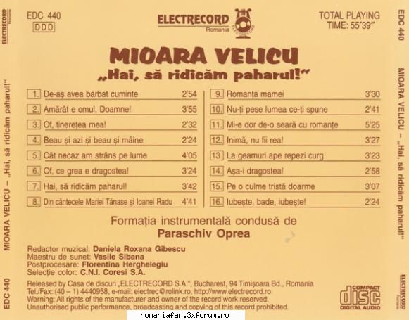 Cduri Miorara Velicu si Margareta Clipa - Mioara Velicu Hai, sa ridicam paharul! - Populara MP3's Albums