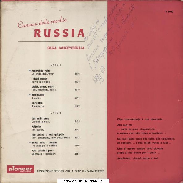 Discuri vinil cu muzica internationala - Raritati - Olga Jancevetskaja - Canzoni - International MP3's Albums