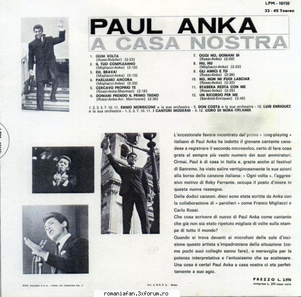 Discuri vinil cu muzica internationala - Raritati - Paul Anka - A casa nostra - International MP3's Albums