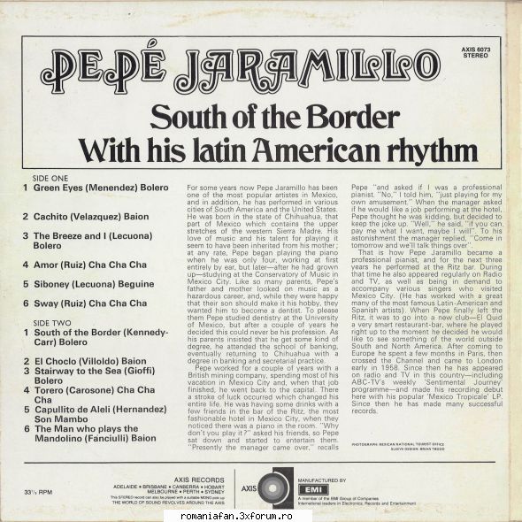 Discuri vinil cu muzica internationala - Raritati - Pep� Jaramillo - South of - International MP3's Albums