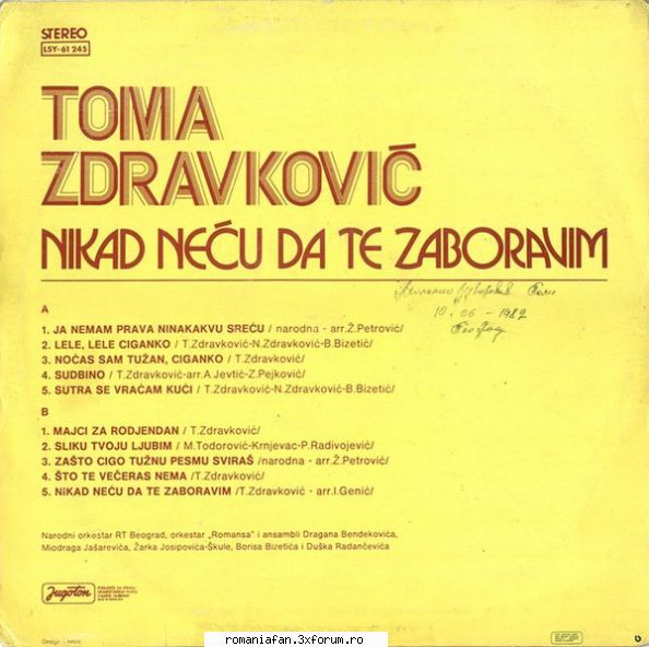 Discuri vinil cu muzica internationala - Raritati - Toma Zdravković - Nikad - International MP3's Albums