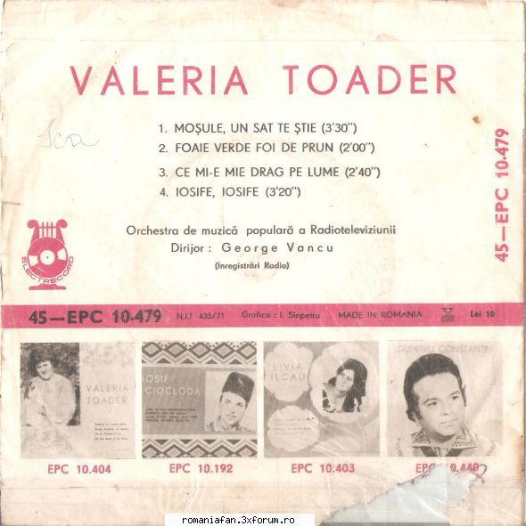 Discuri vinil si raritati cu muzica populara - Valeria Toader - Moşule, un sat - Populara MP3's Albums
